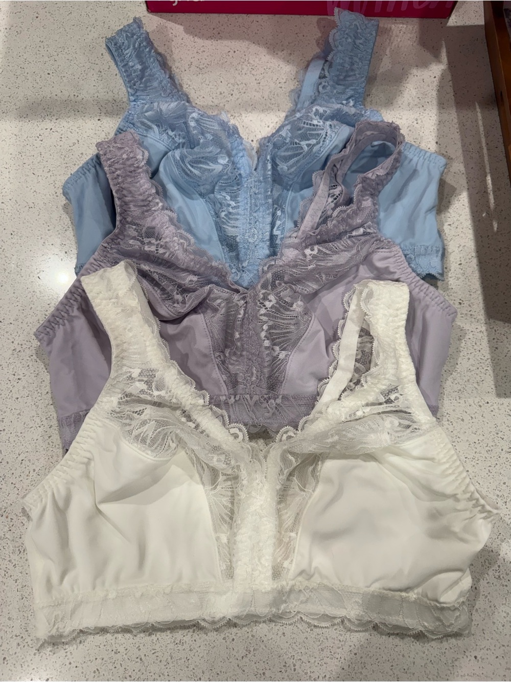 Breezies Lace-Trim Wireless Bralette - White, Lavender, Light Blue